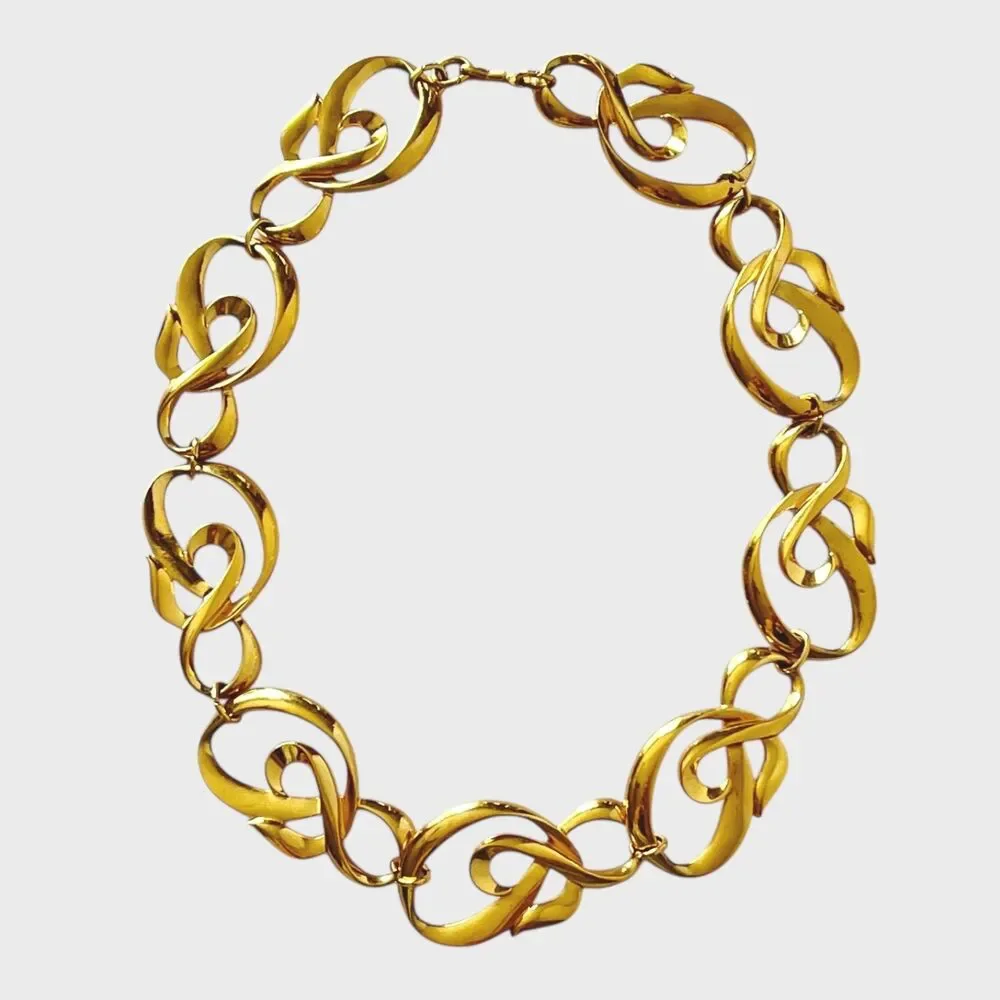 VTG Avon Linked Swirl Necklace Chunky Gold Tone Abstract Statement Chic Jewelry